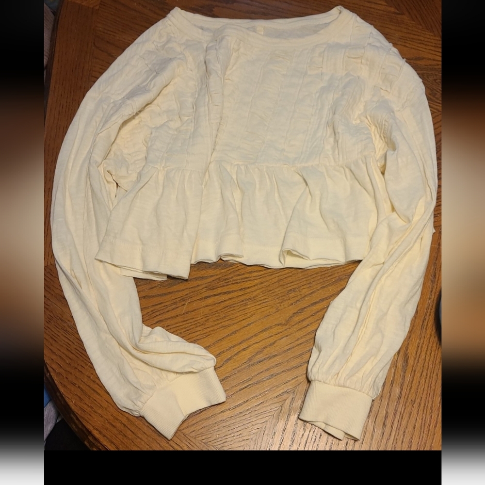 Pilcro Cream Long Sleeve Ruffle Hem Blouse
